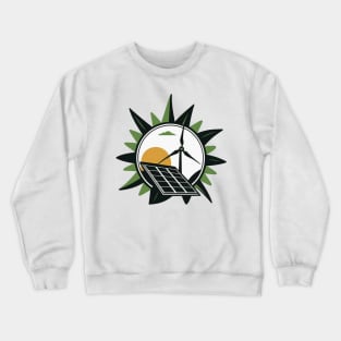 Support Renewable Energy with Our Cartoon Wind Turbine and Solar Panel Design Crewneck Sweatshirt